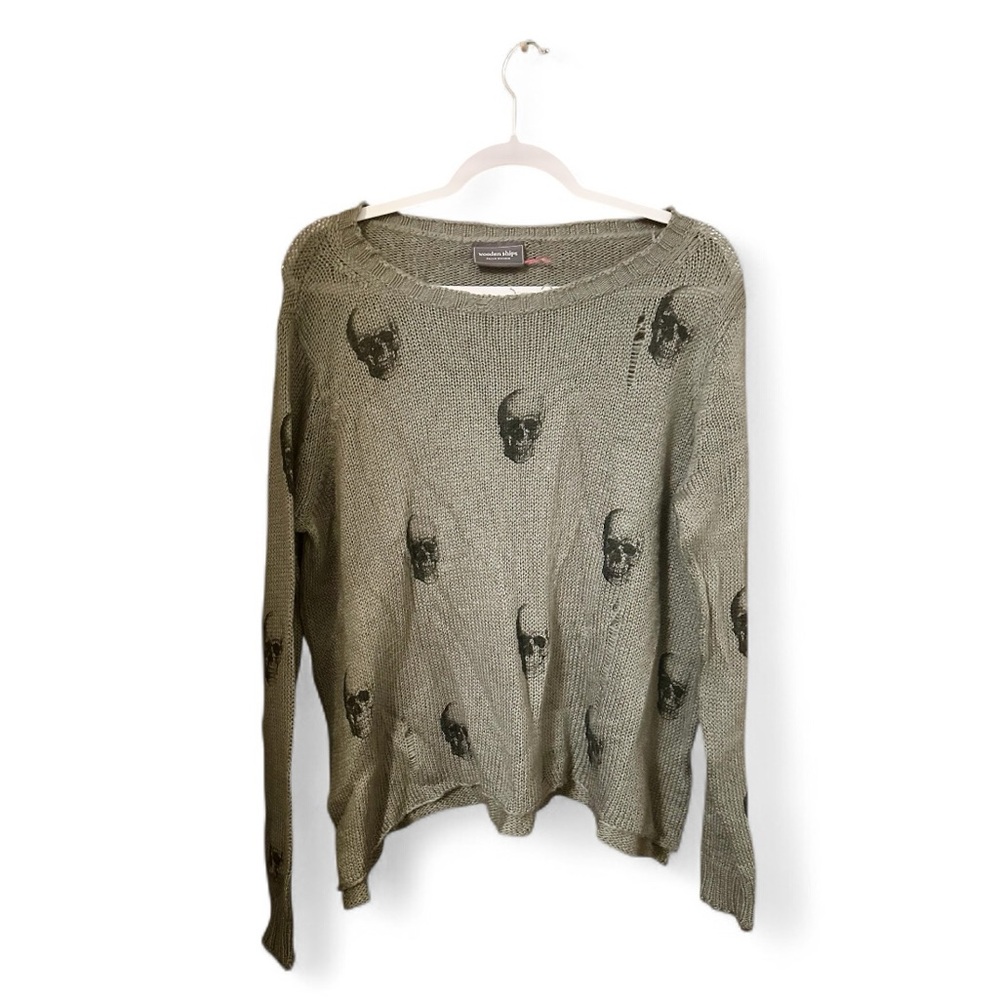 Wooden Ships Distressed Skull Print Mohair Blend Sweater